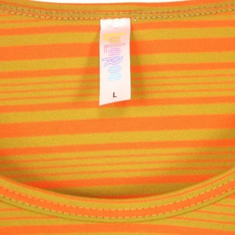 LuLaRoe Lynnae Shirt Top Tunic Mustard Gold Orange Striped L‎ Large - Picture 6 of 8